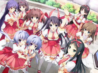 Girls red white outfits posing - a group of girls free wallpaper