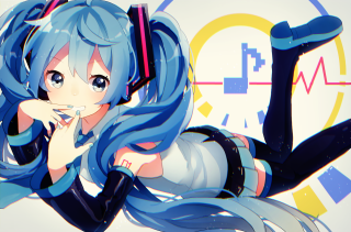 Anime girl blue hair lying - her stomach free wallpaper