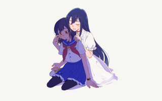 Anime girls hugging white background - lineart free wallpaper