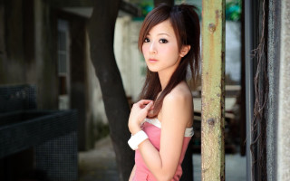 Woman pink dress tree building - phuoc quan free wallpaper
