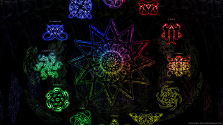 Colored circles black background white - psychedelic art free wallpaper
