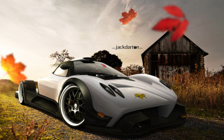 White sports car field barn - a barn in the background free wallpaper