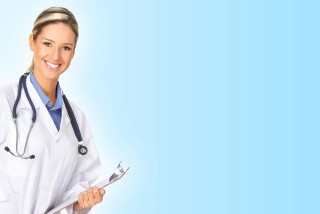 Woman white coat clipboard scissors - neoplasticism free wallpaper