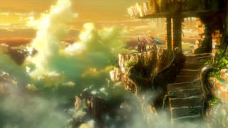 Stairway cliff sky clouds trees - a ledge free wallpaper