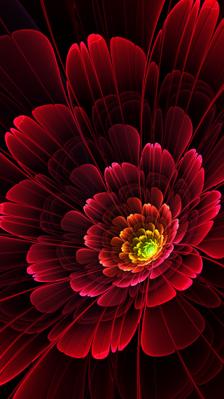 Red flower yellow center fractal - a green center free wallpaper