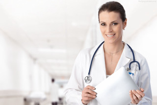 Woman doctor holding folder hospital - neoplasticism free wallpaper