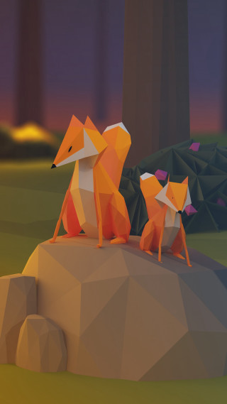 Foxes rock forest night full - low free wallpaper