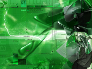 Woman green background green hat - biomechanical free wallpaper