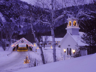 White church bell tower snow 4 - christmas free wallpaper
