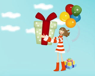 Woman present balloons presents sky - balloon free wallpaper