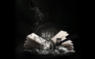 Flying book black background white 3 - abstract illusionism free wallpaper