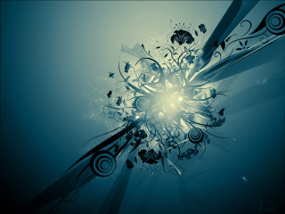 Blue background flowers swirls pattern - a black frame free wallpaper