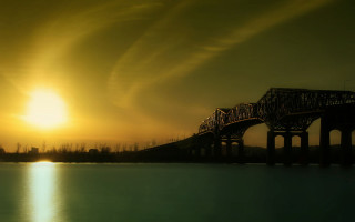 Bridge water sky sun clouds 3 - sunset free wallpaper