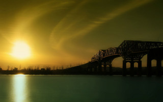 Bridge water sky sun clouds 4 - a bridge free wallpaper