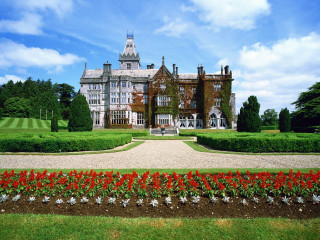 Neo gothic castle garden walkway - a walkway free wallpaper