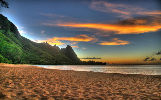 Beach mountain sunset blue sky 3 - beautiful landscape free wallpaper for desktop