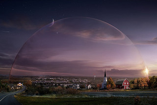 Large bubble road town church - matte painting concept art free wallpaper