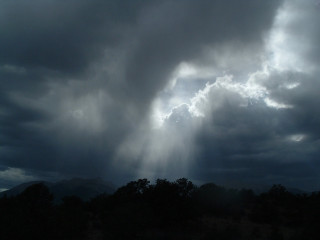 Dark sky clouds sunbeams trees - crepuscular ray free wallpaper