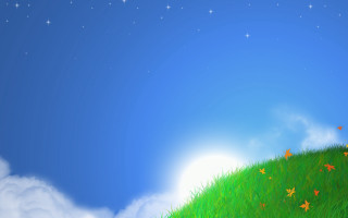 Grassy hill stars sky bright 2 - a bright sun in the background free wallpaper