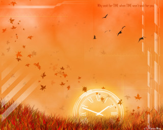 Clock field birds sunset background - autumn free wallpaper