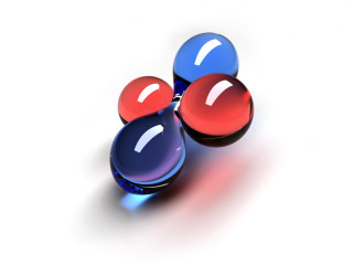 Three balls red blue tops - abstract illusionism free wallpaper