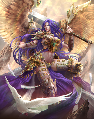 Woman sword wings bird hand - epic fantasy character art free wallpaper