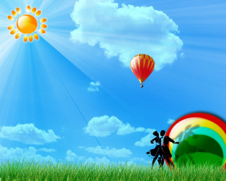 Person flying kite field rainbow 2 - chiho aoshima free wallpaper