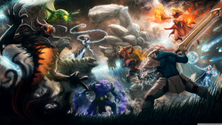Group people field monster background - art free wallpaper