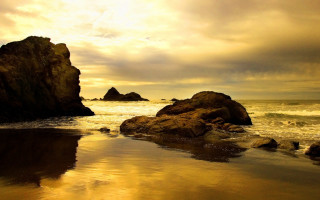 Rock formation beach sunset water 4 - bascove free wallpaper