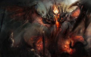 Demonic dragon fire breathing face - a red glow free wallpaper