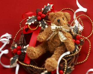 Teddy bear basket bow ribbon 2 - a basket free wallpaper
