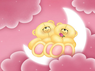 Teddy bears crescent moon rose 3 - a crescent moon free wallpaper