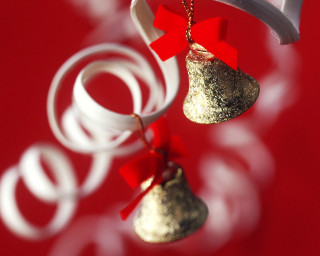 Red background bell red ribbon 2 - a bell free wallpaper
