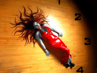 Woman red dress wooden floor - daphne mcclure free wallpaper