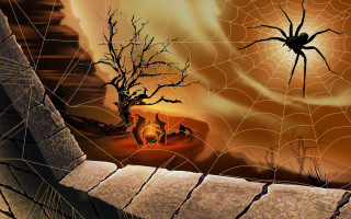 Spider web tree fire sky 3 - cloud and a tree free wallpaper