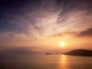 Boat sunset mountains ocean evening - dave allsop free wallpaper