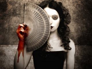 Woman fan blood dripping gothic - a surrealist painting free wallpaper