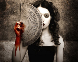 Woman bloody fan umbrella dripping - a surrealist painting free wallpaper