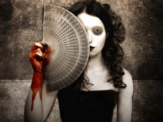 Woman fan blood dripping bloody - a surrealist painting free wallpaper