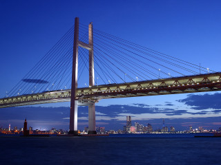 Large bridge water night city 3 - a large bridge over a body of water free wallpaper