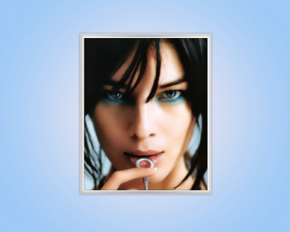 Woman blueeyes ring mouth bluebackground 2 - photorealistic portrait free wallpaper