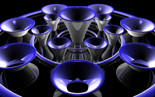 Blue objects circle lights black - symmetric balance free wallpaper