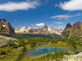 Mountain lake trees rocks blue 5 - beautiful landscape free wallpaper for desktop