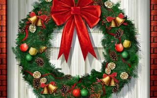 Christmas wreath bells bow door 3 - a red ribbon free wallpaper