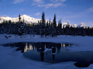 Lake snow trees mountains blue - covered free wallpaper