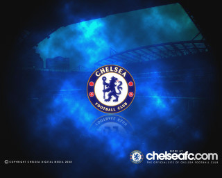 Chelsea logo blue background smoke - a stadium in the background free wallpaper