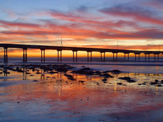 Sunset pier ocean rocks sky - sky free wallpaper