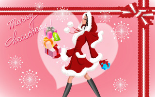 Woman santa claus gift heart - a merry christmas free wallpaper