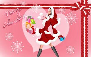 Santa woman gift heart ornaments - merry free wallpaper