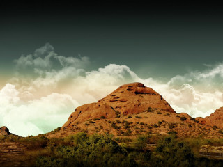 Mountain clouds sky trees foreground 3 - a few tree below free wallpaper